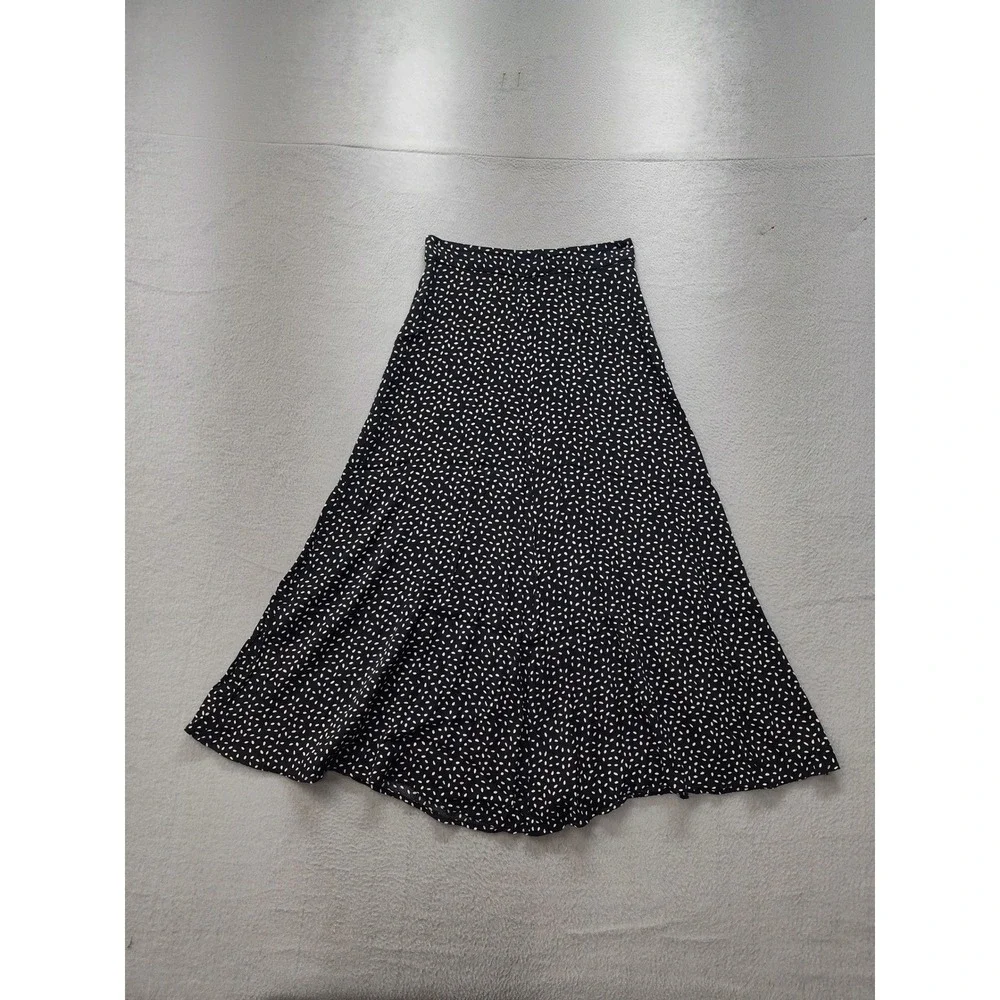 MNG Mango Black White Seed Print Midi Skirt Womens XXS High Waist A-Line Flowy